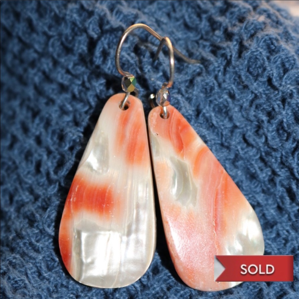 SOLD! Orange and white textured earrings